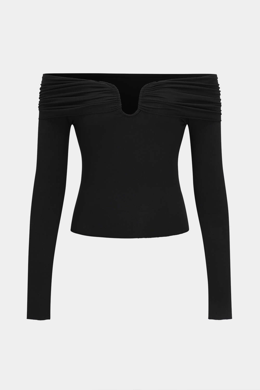 V-Shaped Steel Ring Off Shoulder Ruched Long-Sleeve Top