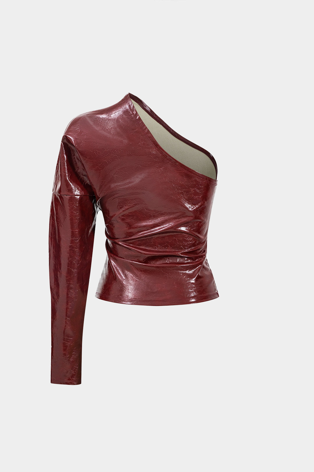 Faux Leather One Shoulder Asymmetrical Long-Sleeve Shirt