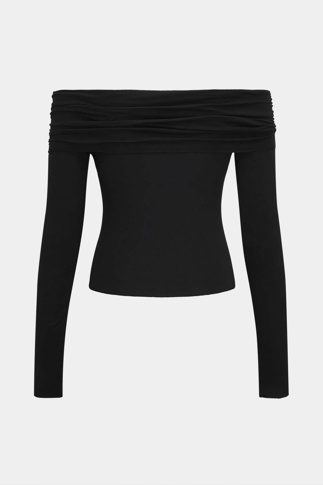 V-Shaped Steel Ring Off Shoulder Ruched Long-Sleeve Top