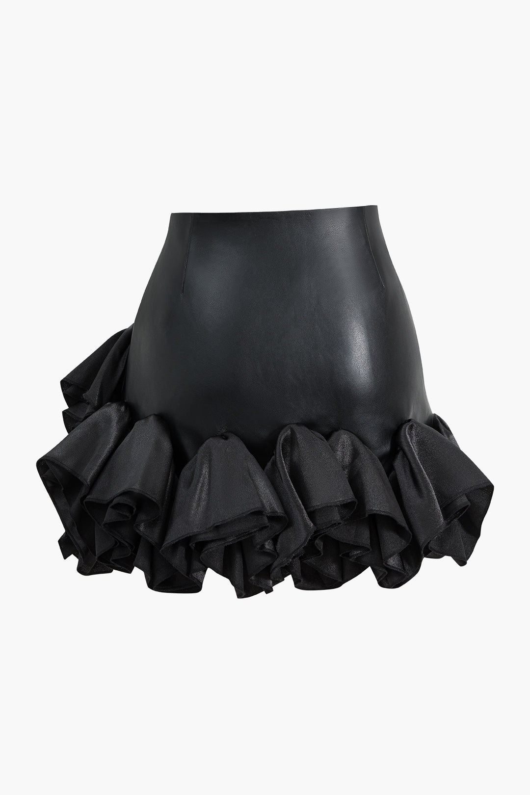 Faux Leather Ruffle Mini Skirt