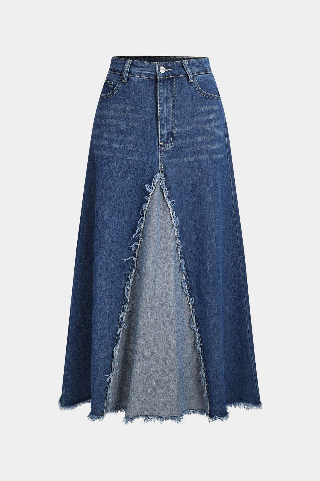 Denim Patchwork Button Pocket Skirt