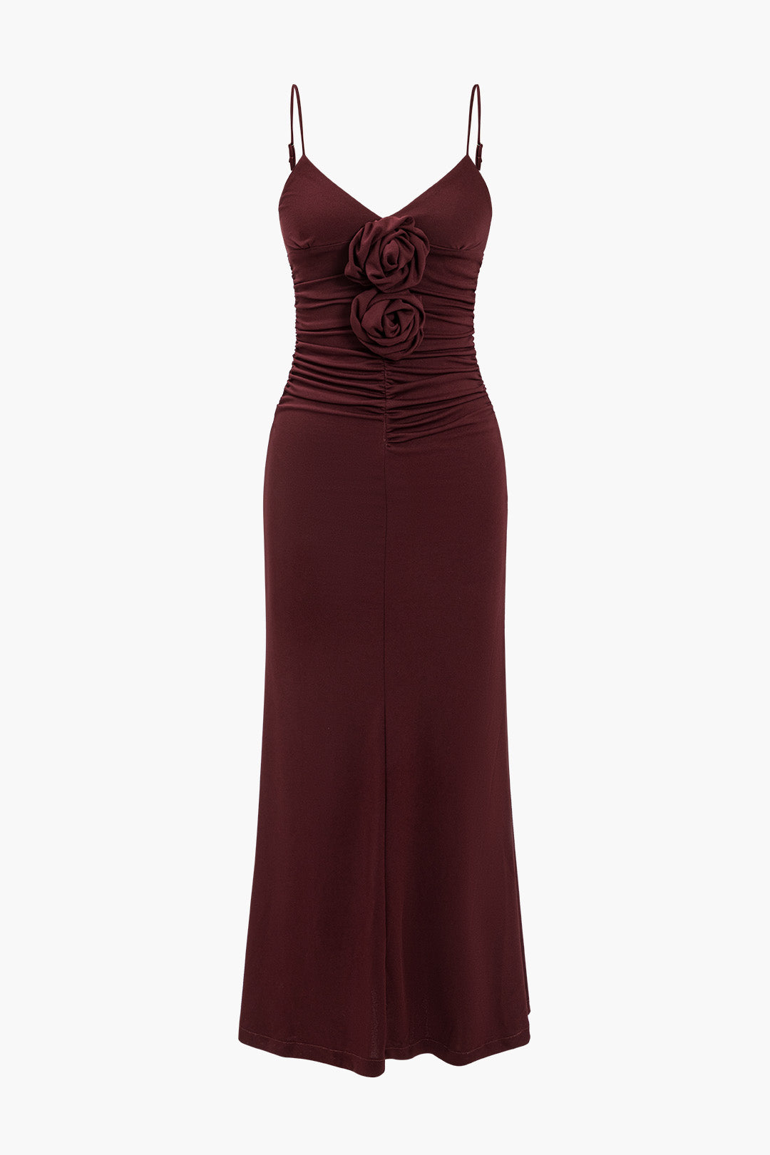 Solid Appliques Ruched Slip Midi Dress