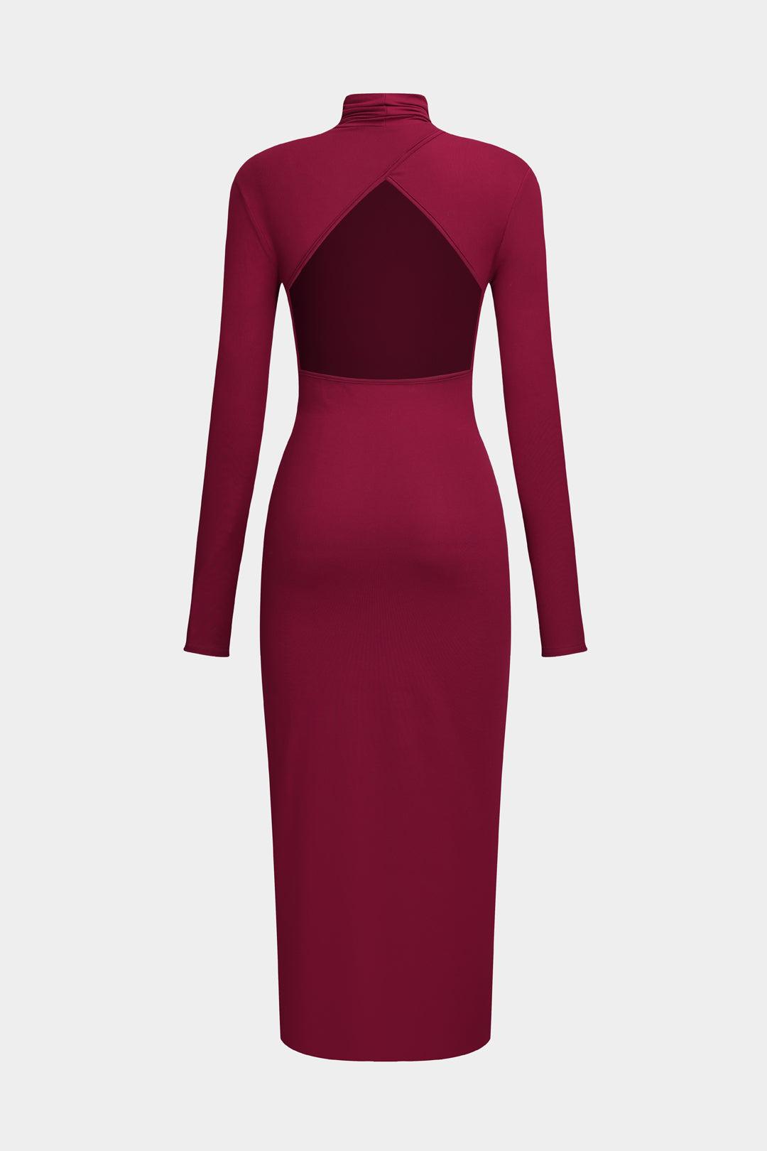 Cut Out Slit Mock Neck Long Sleeve Midi Dress