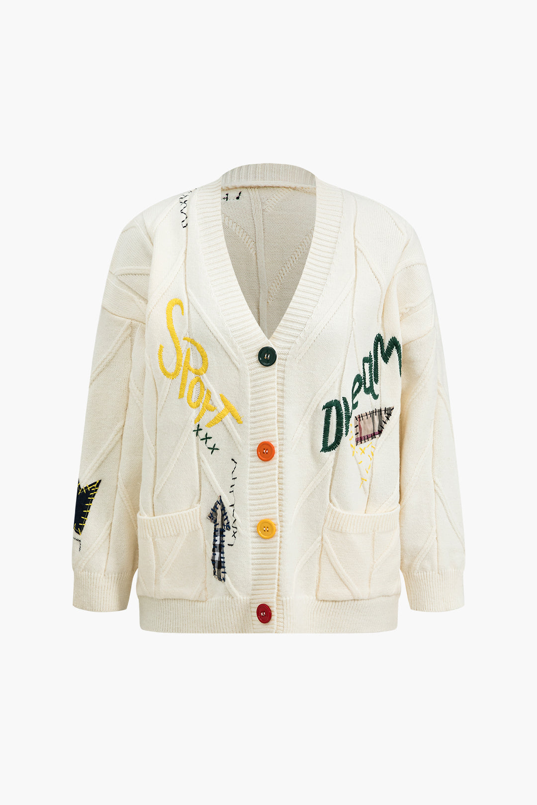 Letter Embroidery Sweater Cardigan