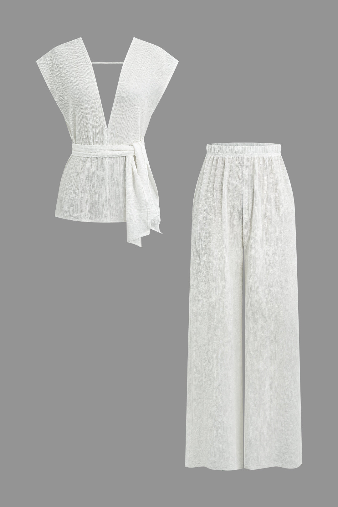 Tie Waist V-Neck Pants Set