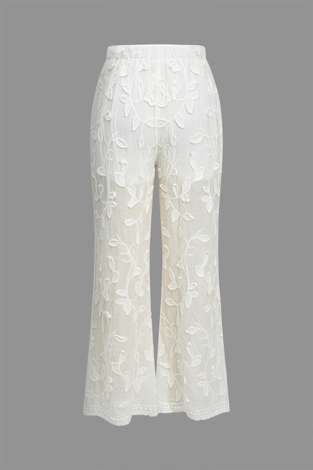 Solid Jacquard Wide Leg Trousers