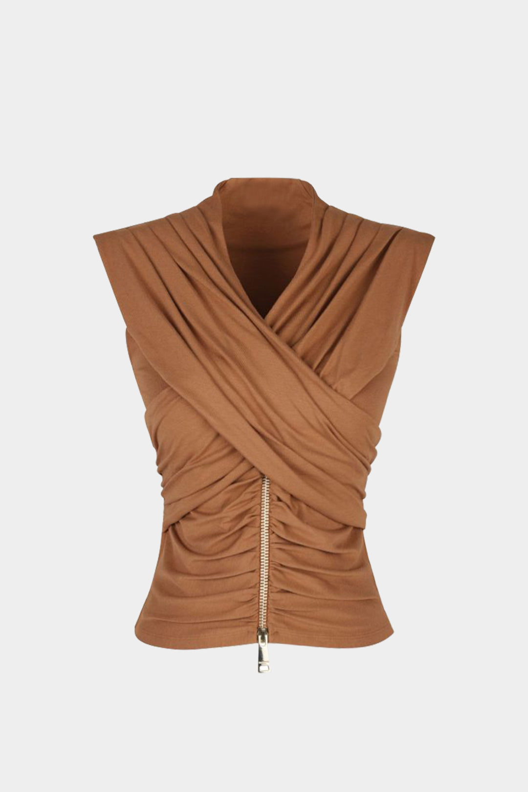 Zipper Crossed Ruched Tank Top