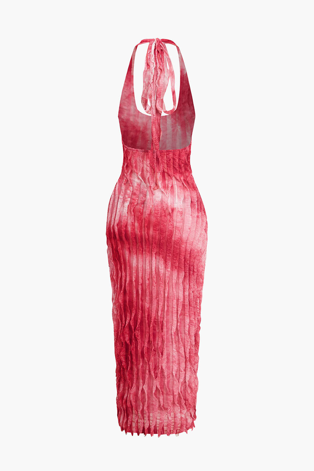 Sheer Ruffle Texture Halter Backless Maxi Dress