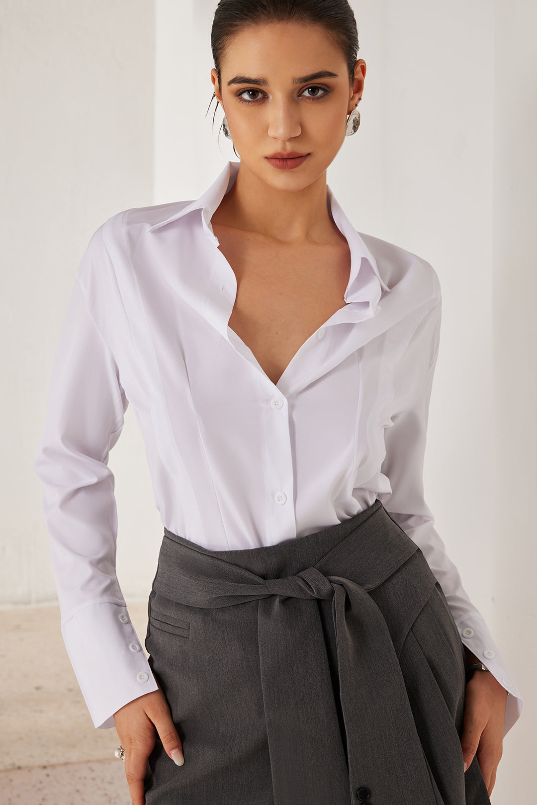 Solid Slit Long-Sleeve Shirt