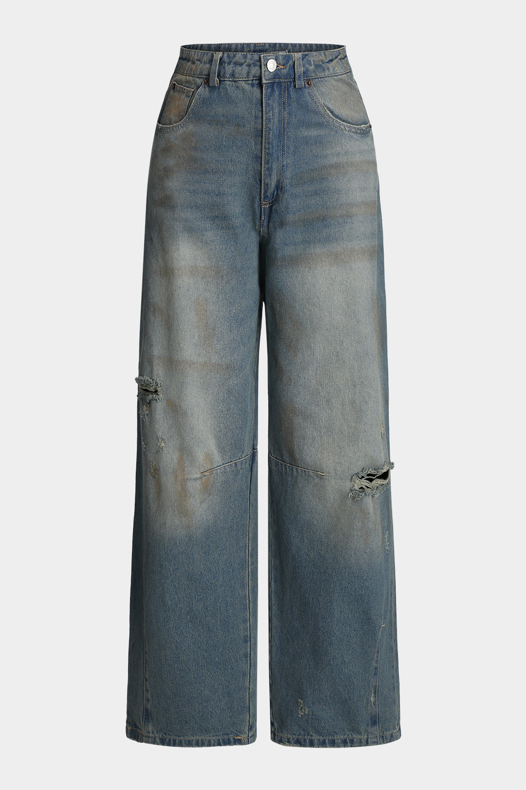 Denim Button Pocket Wide Leg Jeans