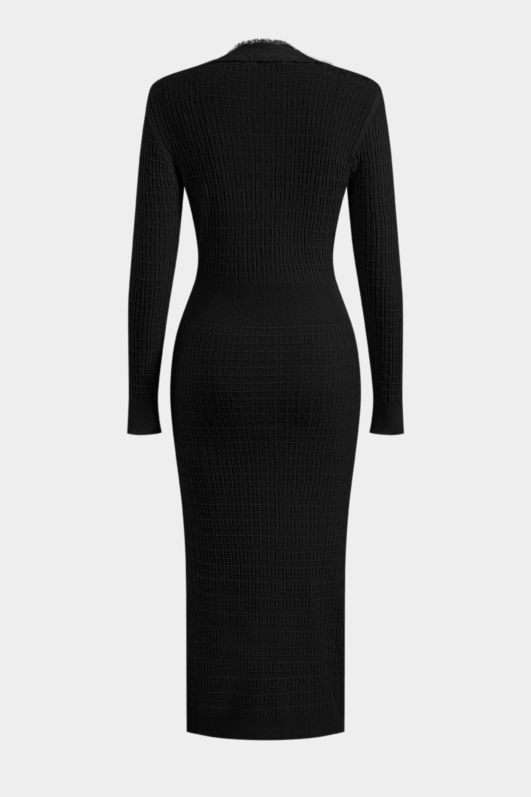 Knit Button V-Neck Long Sleeve Dress