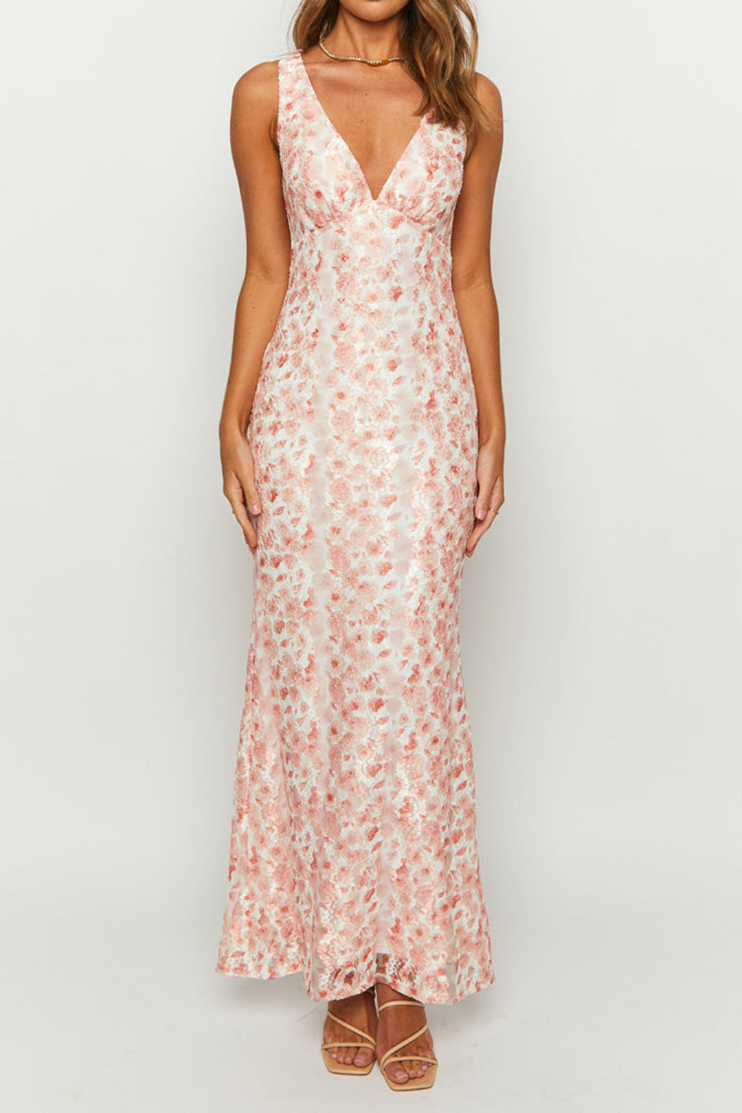 Floral Print V-Neck Backless Sleeveless Maxi Dress