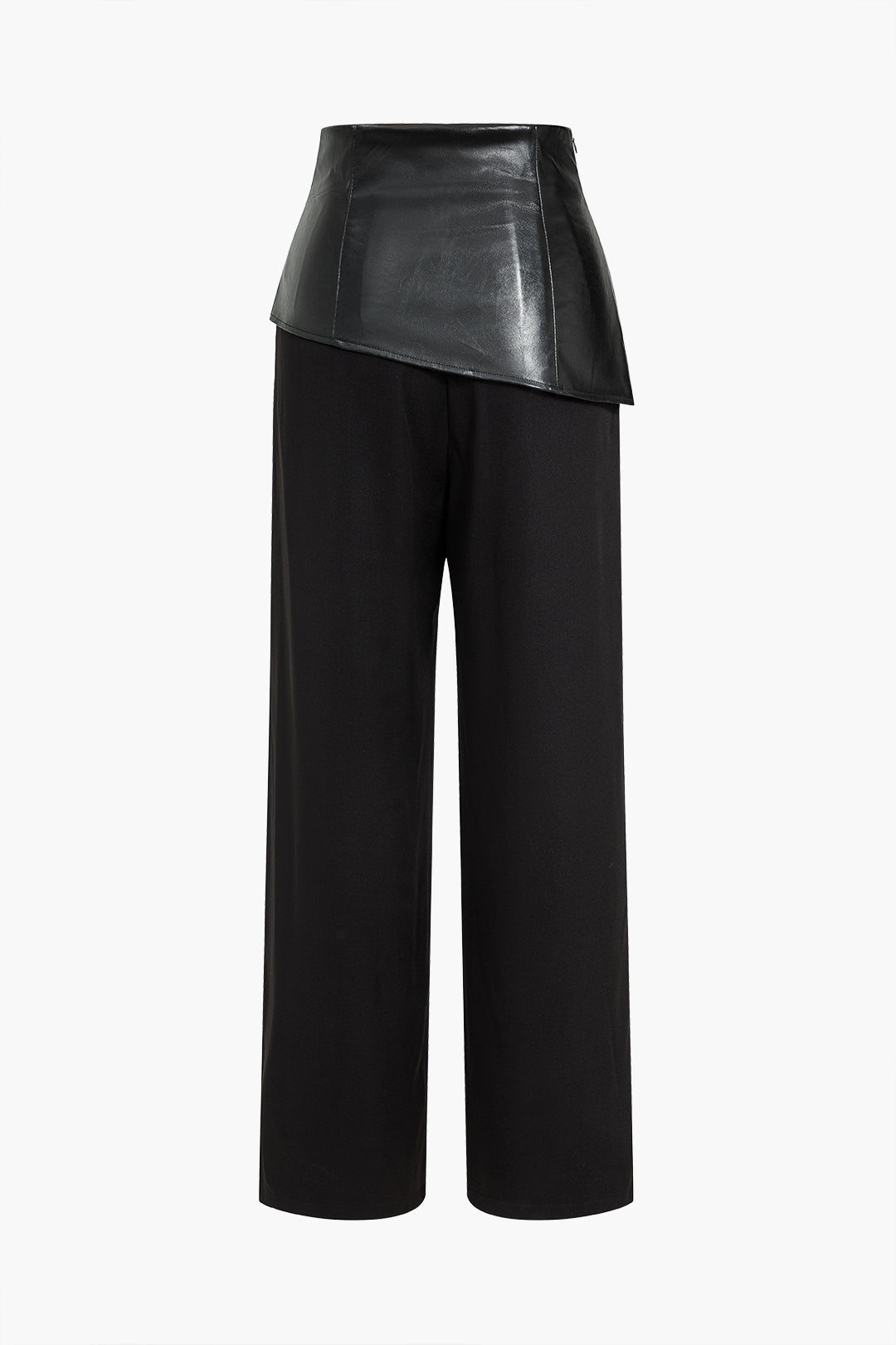 Solid Faux Leather Patchwork  Button Trousers