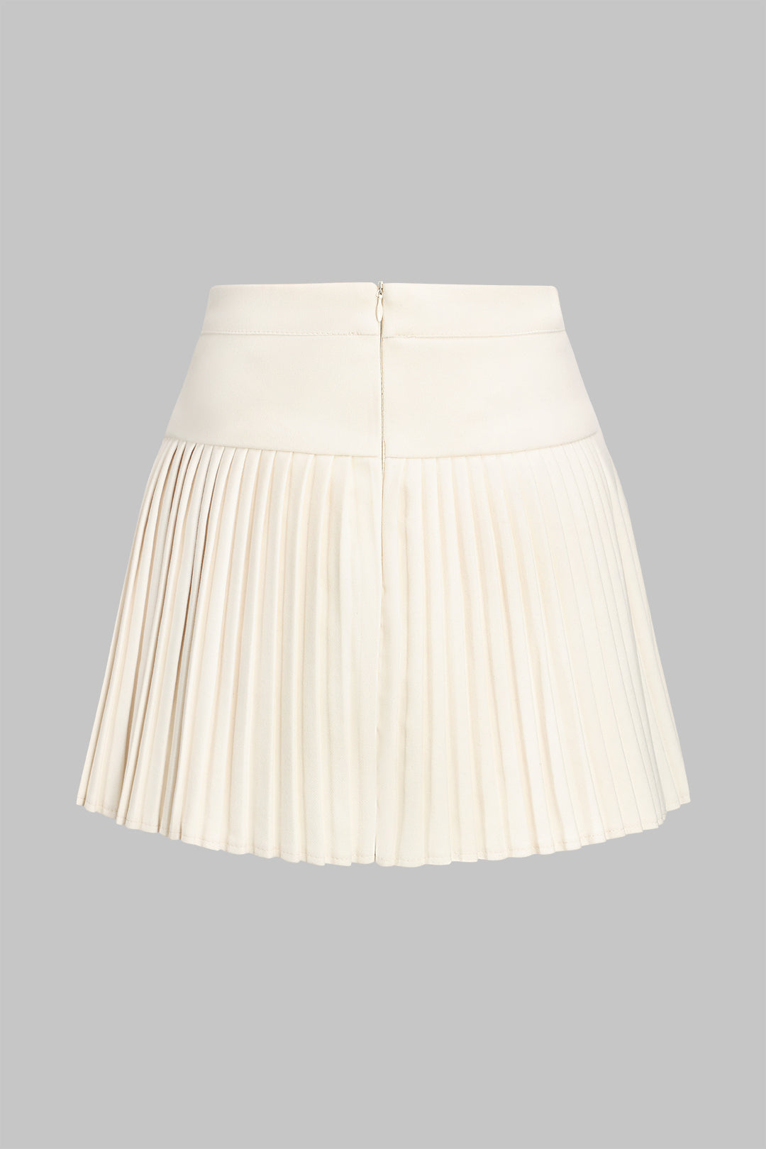 Pleated Button Zipper High Waist  Skirt