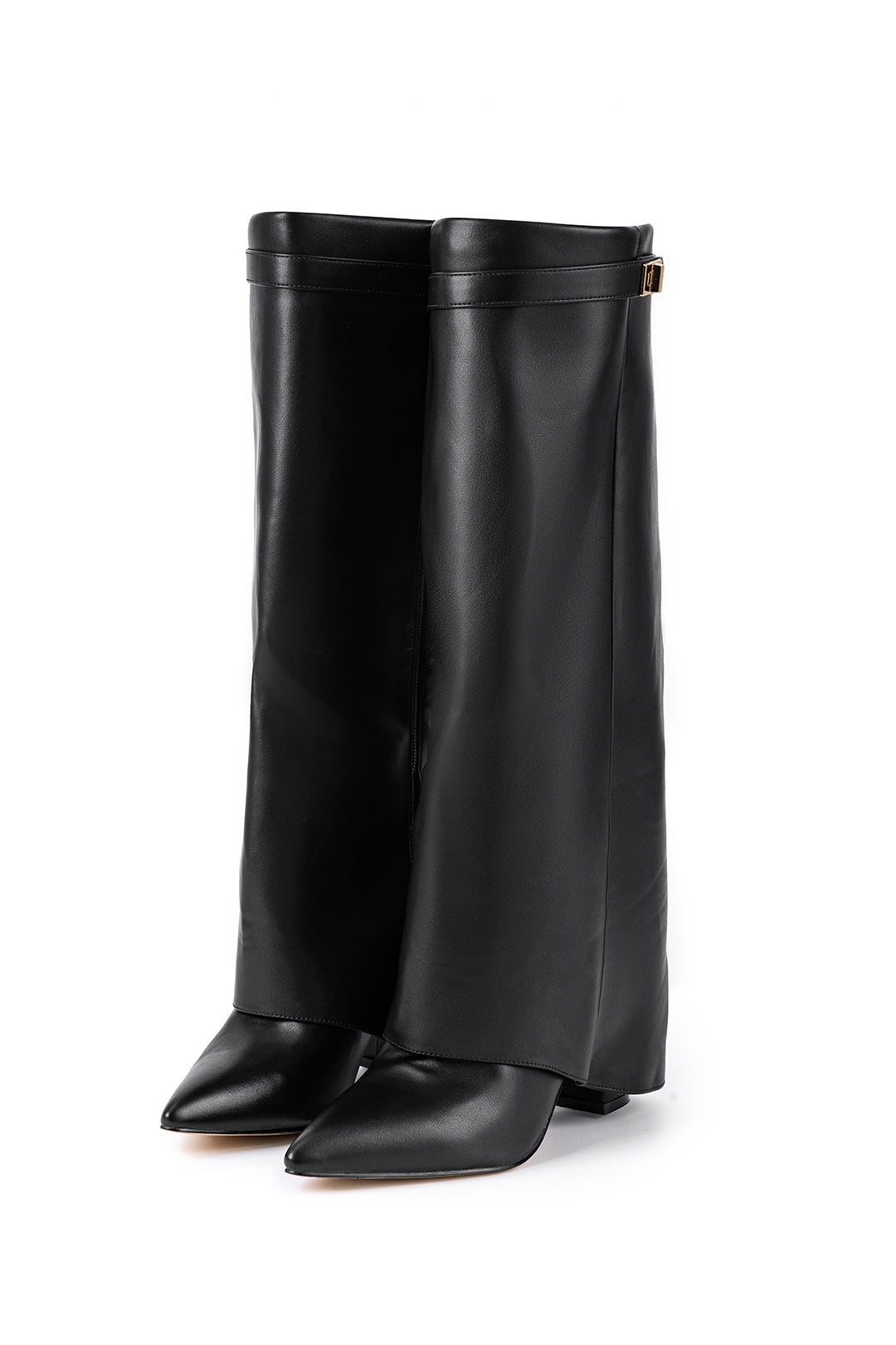 Metal Buckle Pointed Knee High Boots