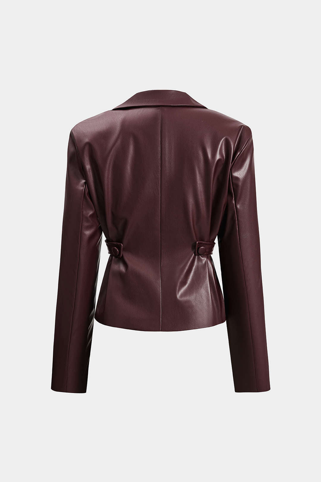 Solid Faux Leather Double Breasted Jacket