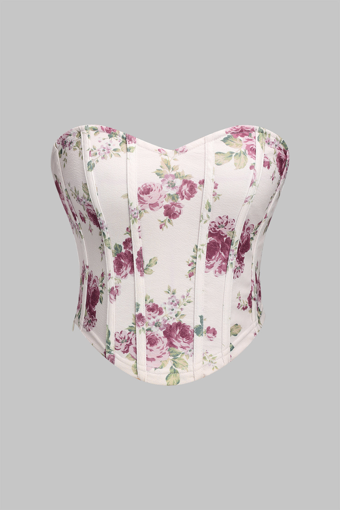 Floral Print Zippper Bustier Corset Tube Top