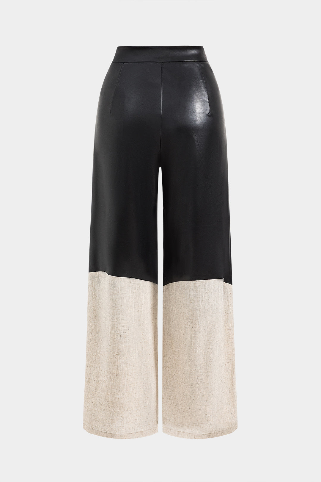 Faux Leather Linen High Waist Patchwork Trousers