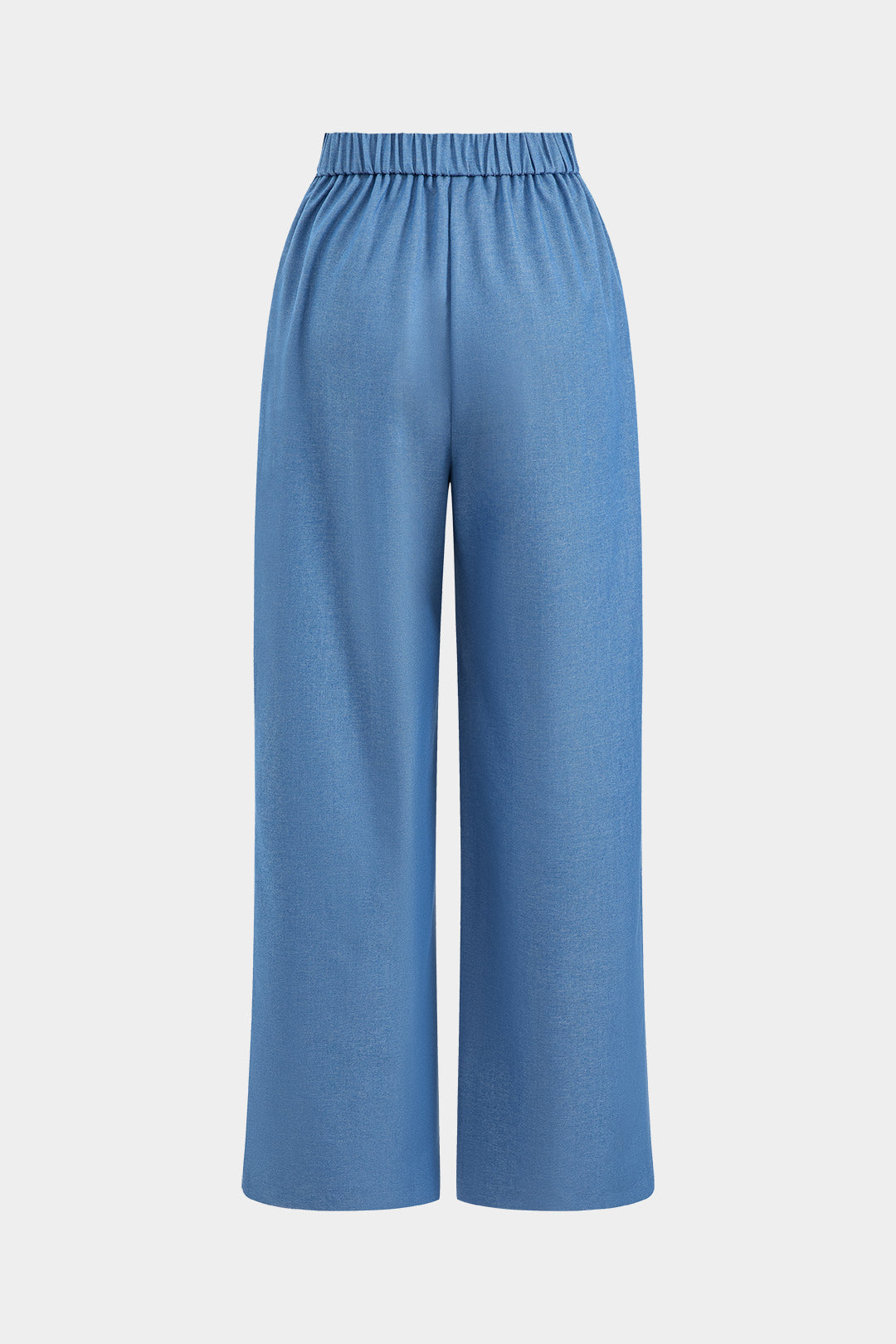 Denim Asymmetrical Button V-Neck Sleeveless Tank Top And Pleated Trousers