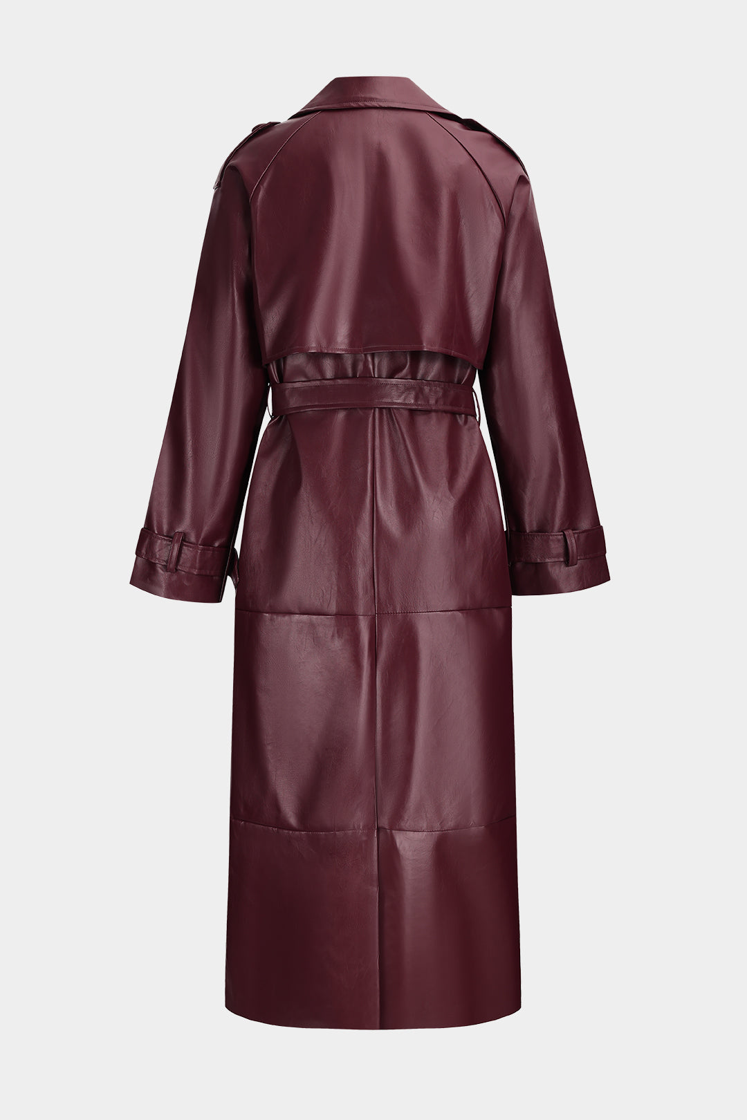 Faux Leather Belted Button Coat