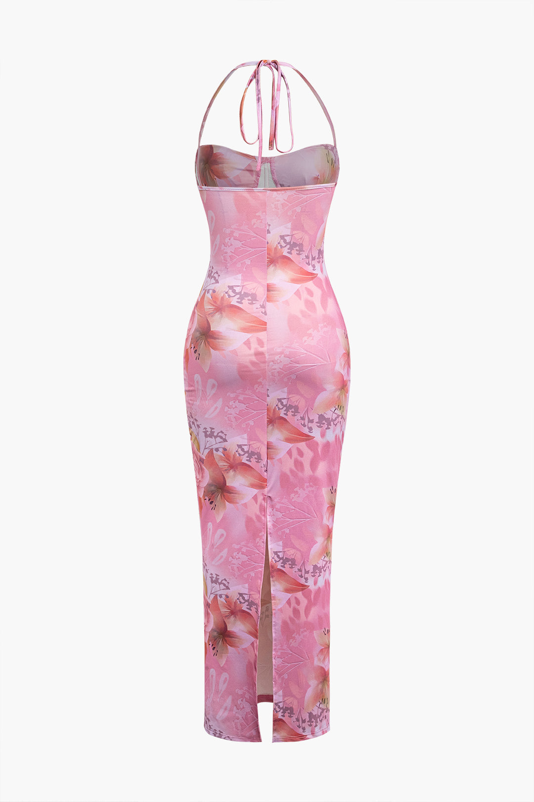 Floral Print Halter Slit Corset Midi Dress