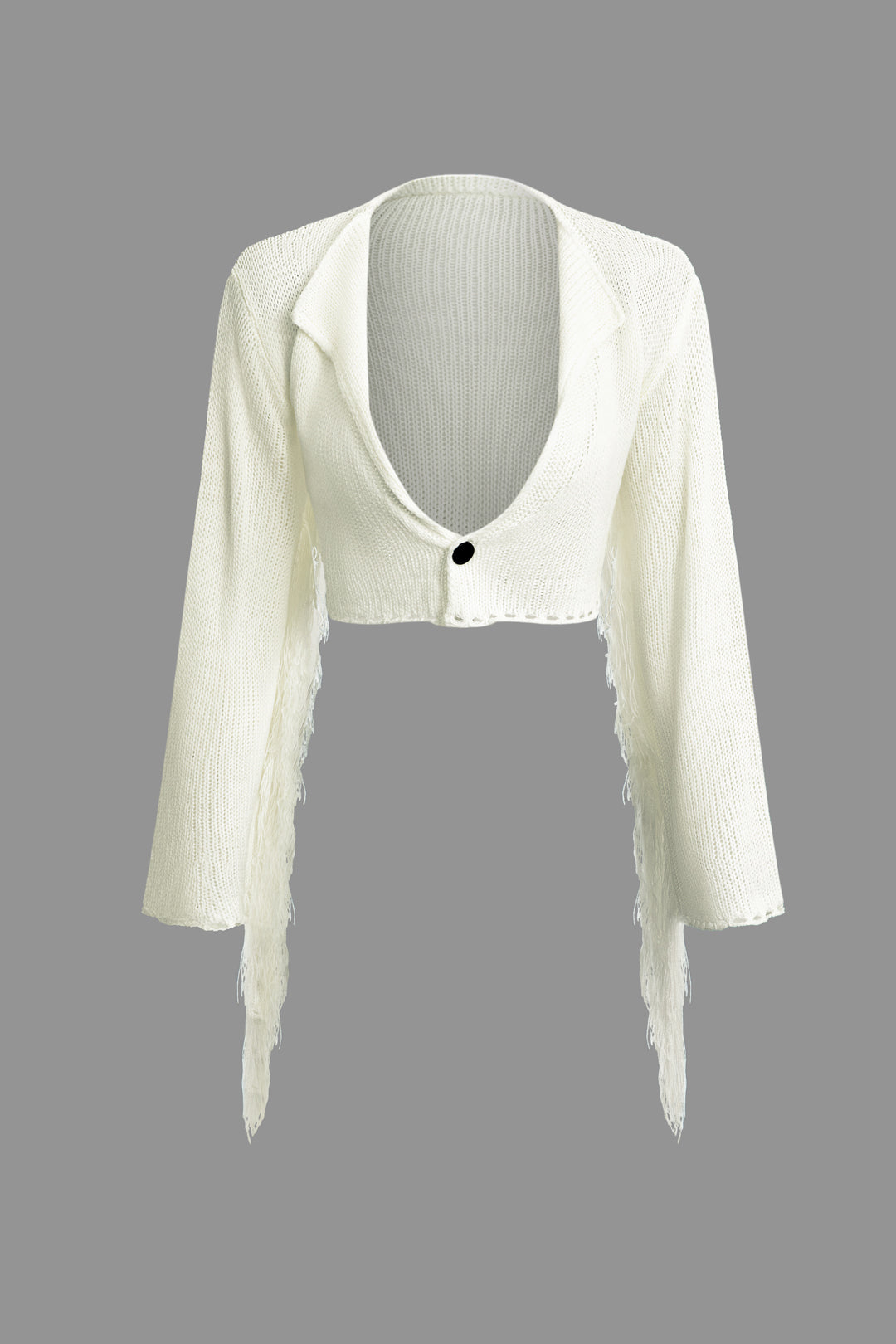 Solid Knit Fringe Long Sleeve Top And Mini Skirt Set