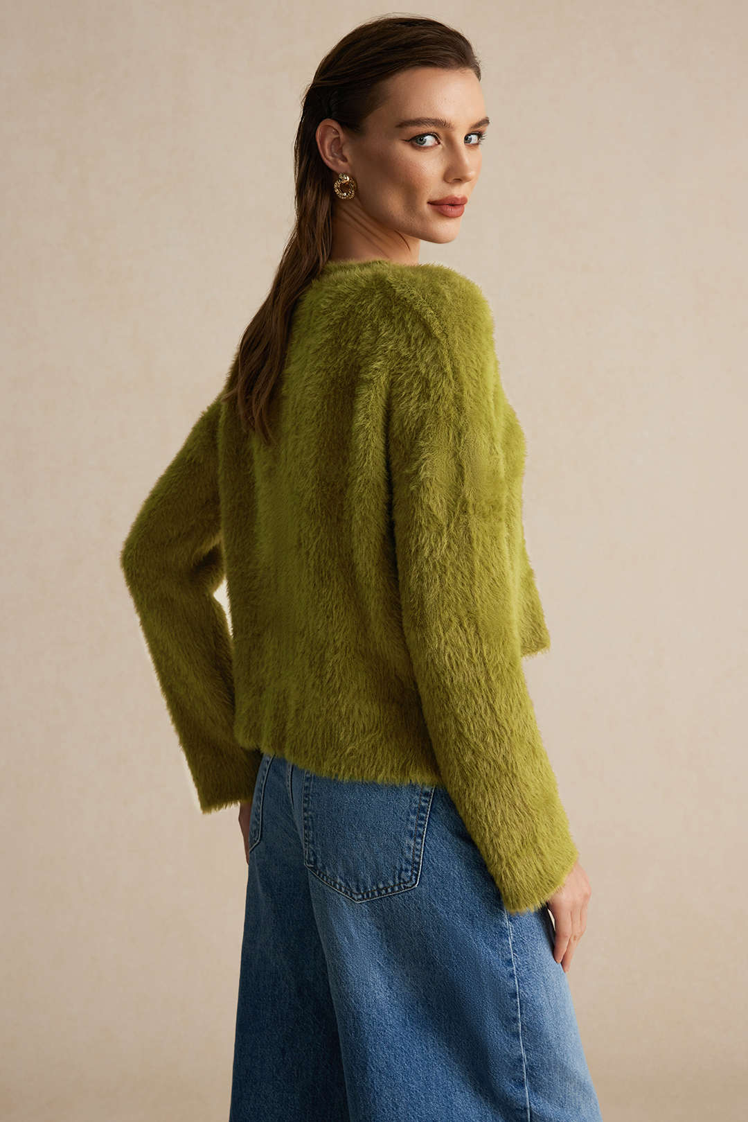 Solid Wool Blend Long Sleeve Sweater Top