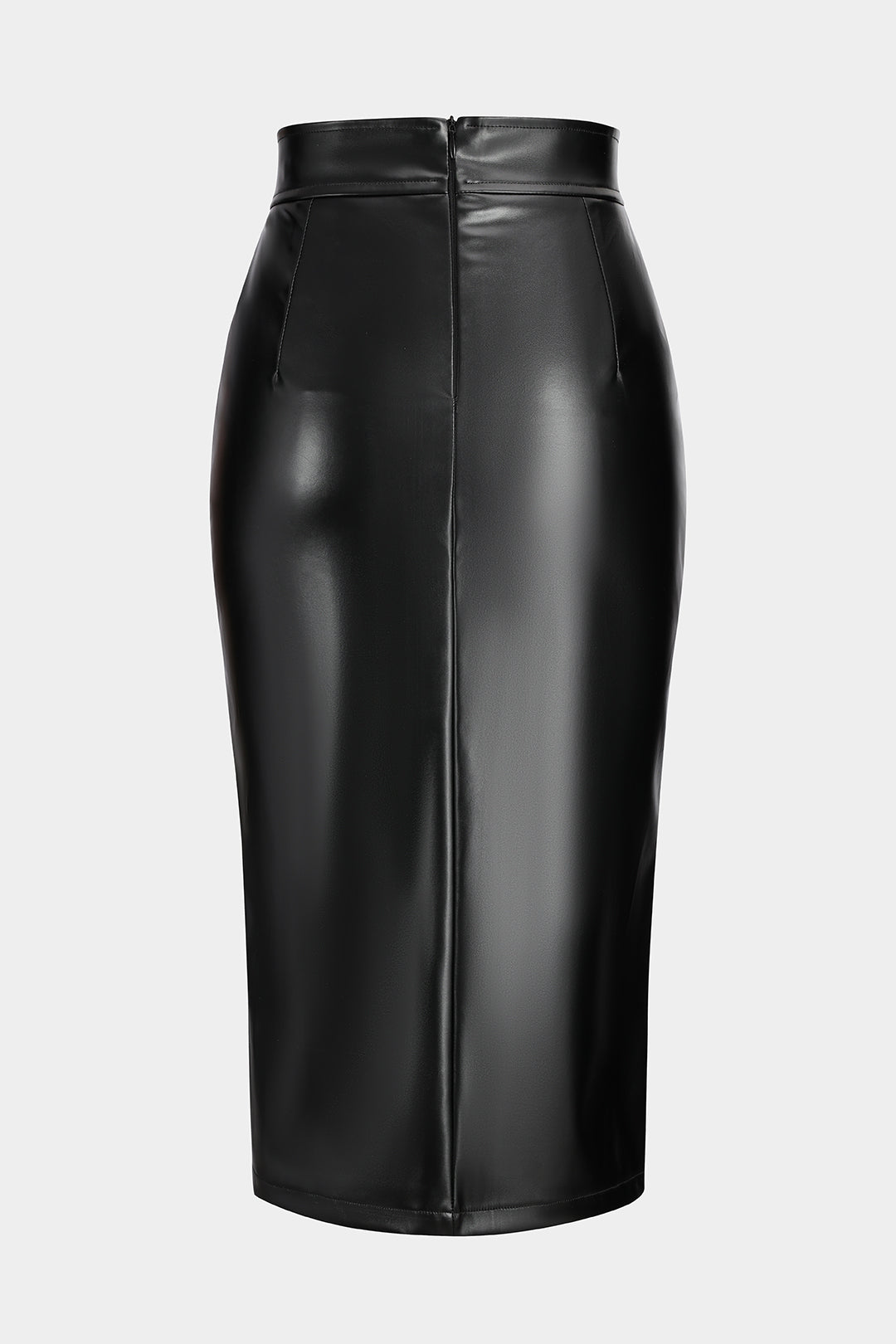 Faux Leather Zipper High Waist Slit Skirt