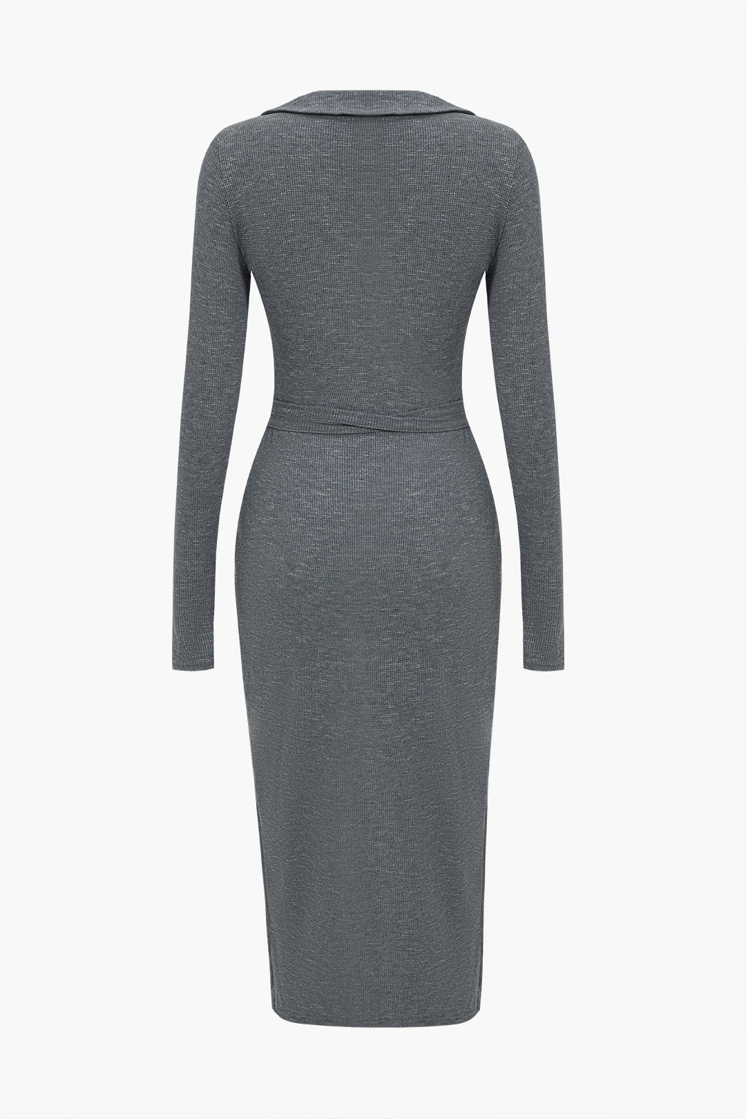 Solid Tie Front Long Sleeve Midi Dress