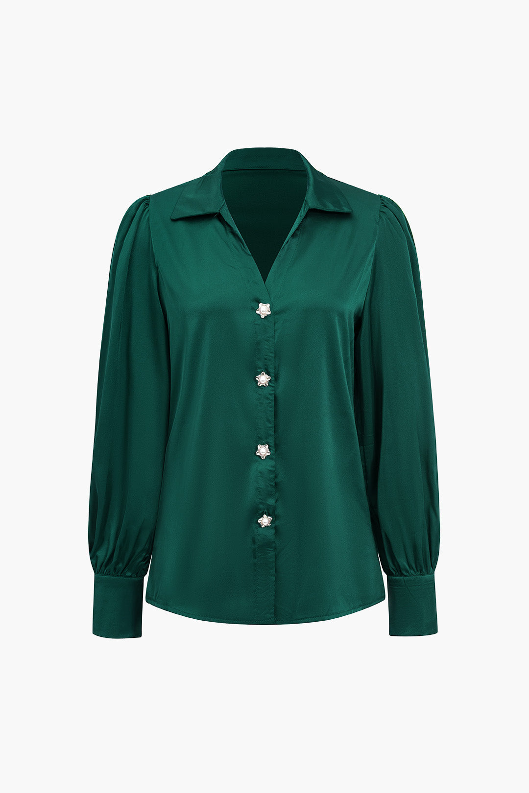 Solid Satin Button Long-Sleeve Shirt