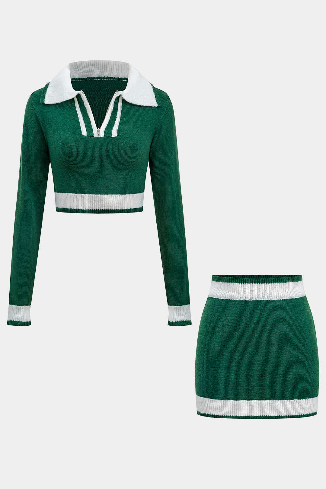 Basic Knit Contrast Skirt Set