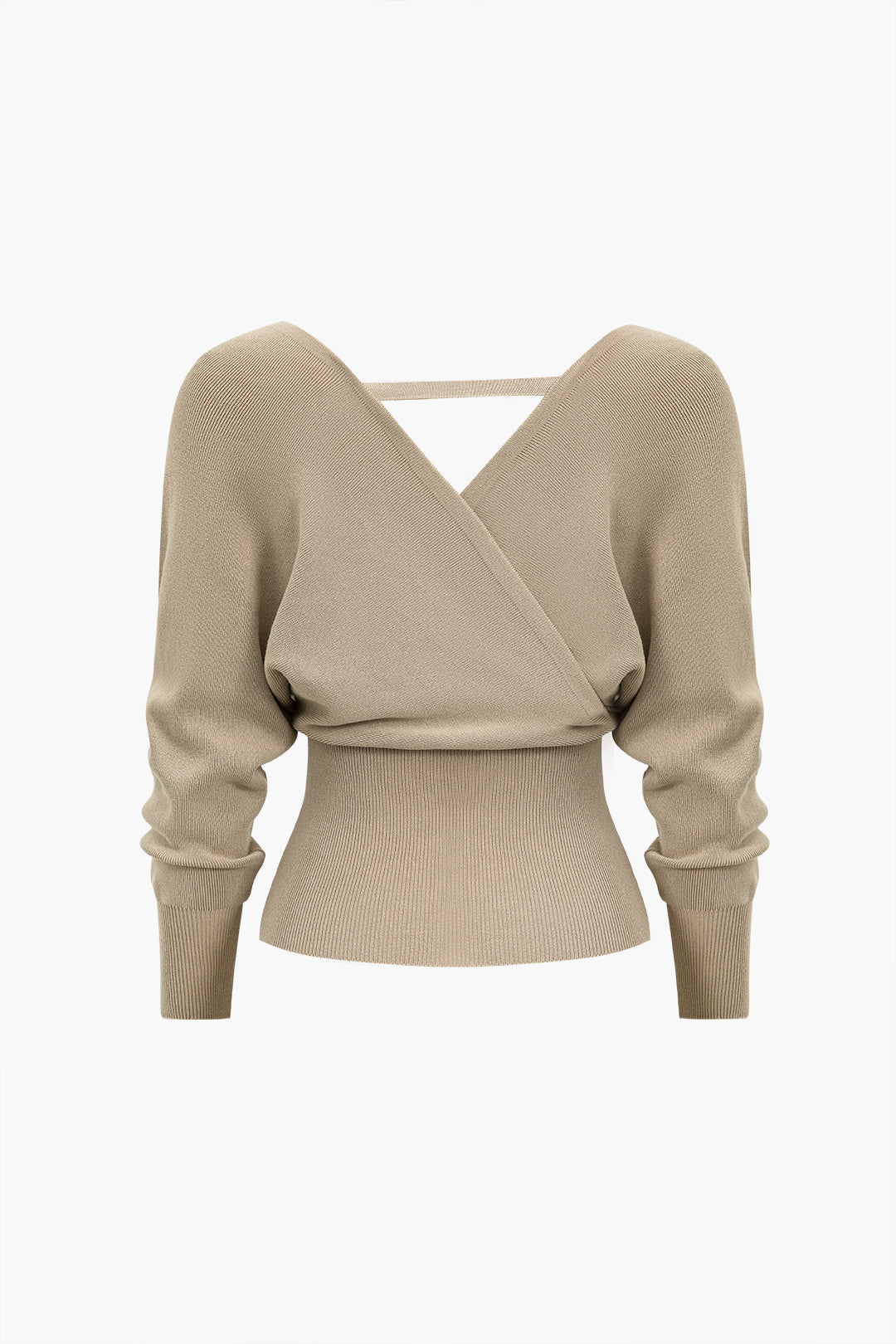 Solid V-neck Sweater Long-Sleeve Top