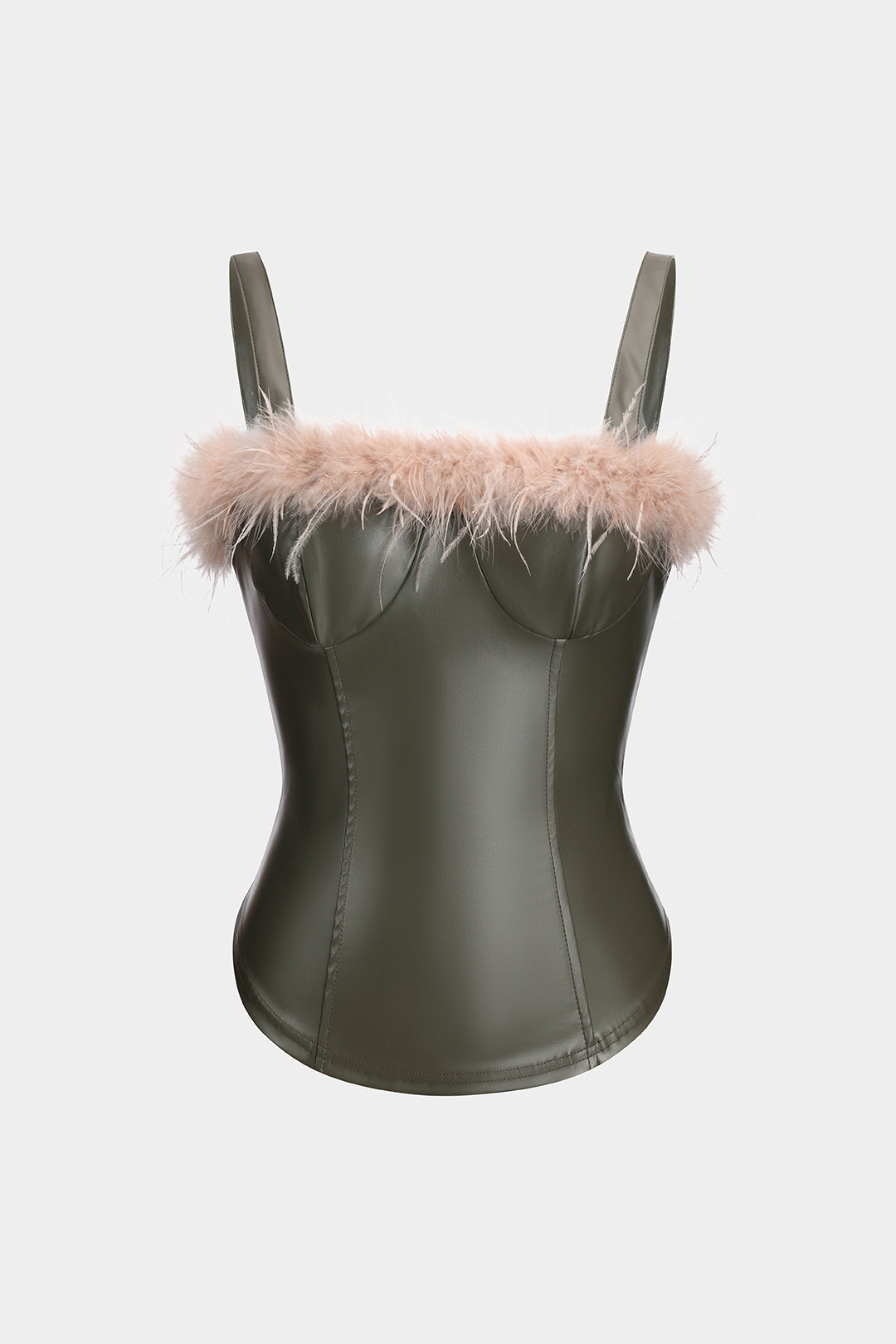 Faux Leather Feather Bustier Slip Cami Top