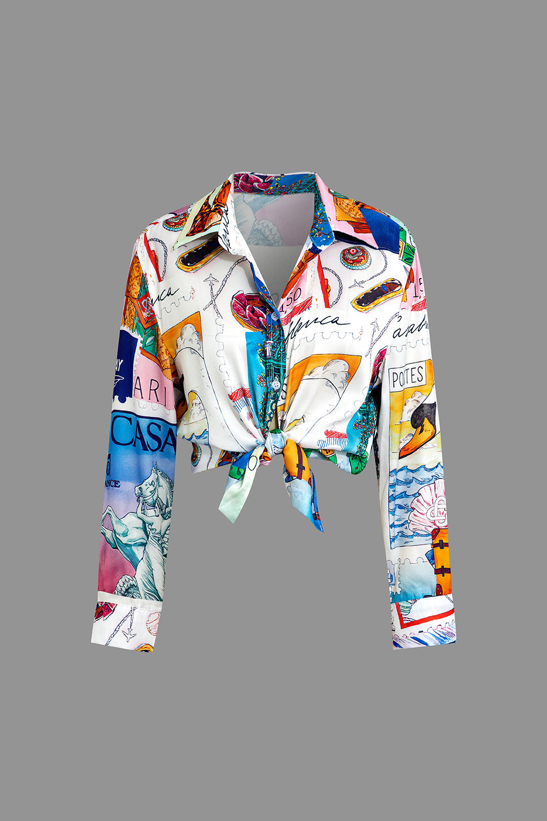 Artistic Print Collar Long-Sleeve Shirt