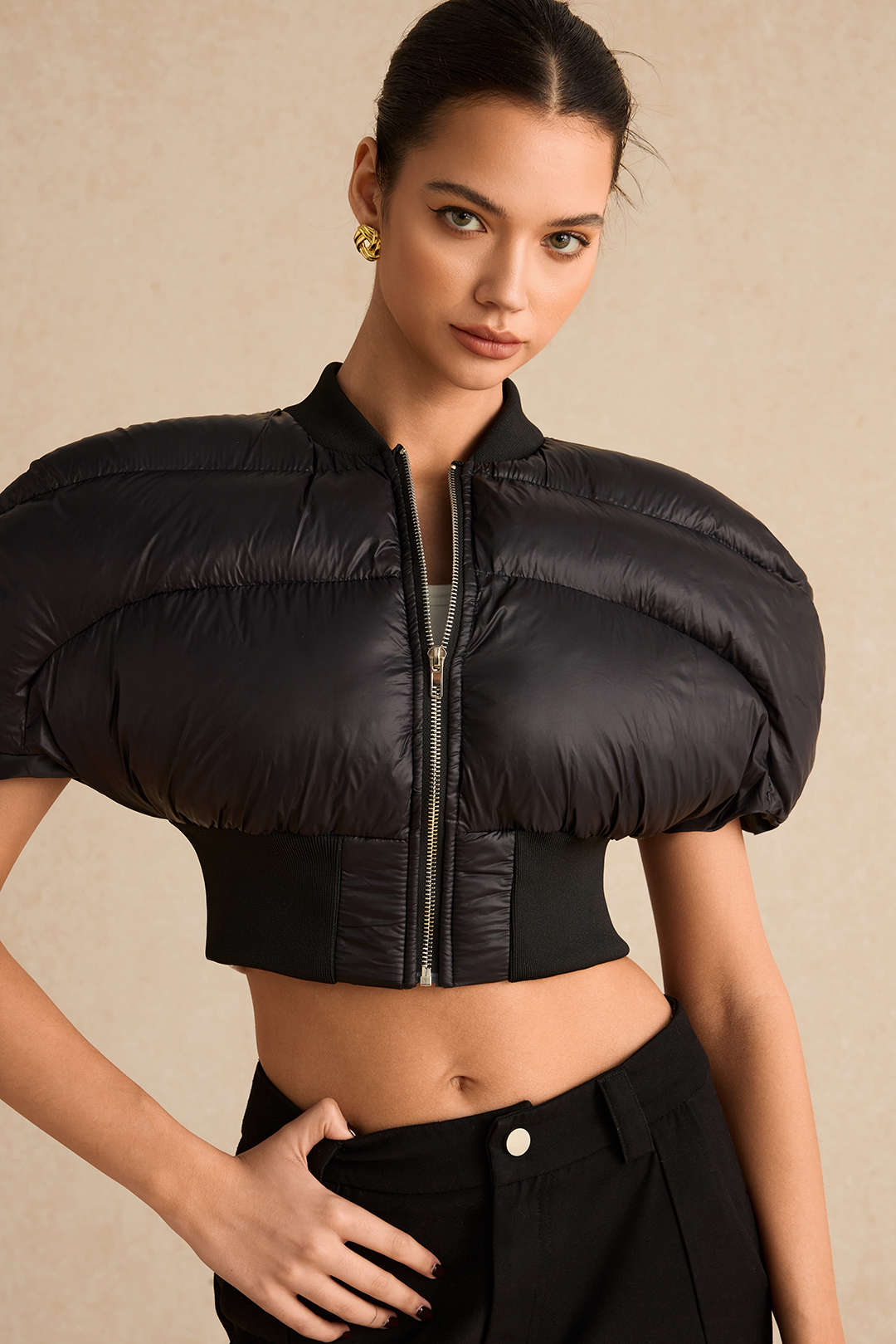 Padded Zipper Cropped Puffer