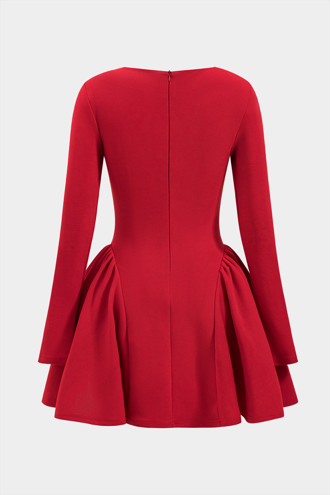 Puff Hem Zipper Long Sleeve Mini Dress