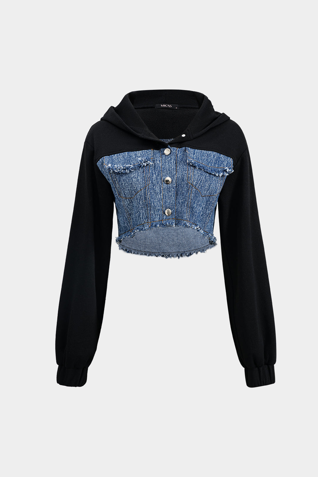 Denim Fake Pockets Patchwork Hoodie