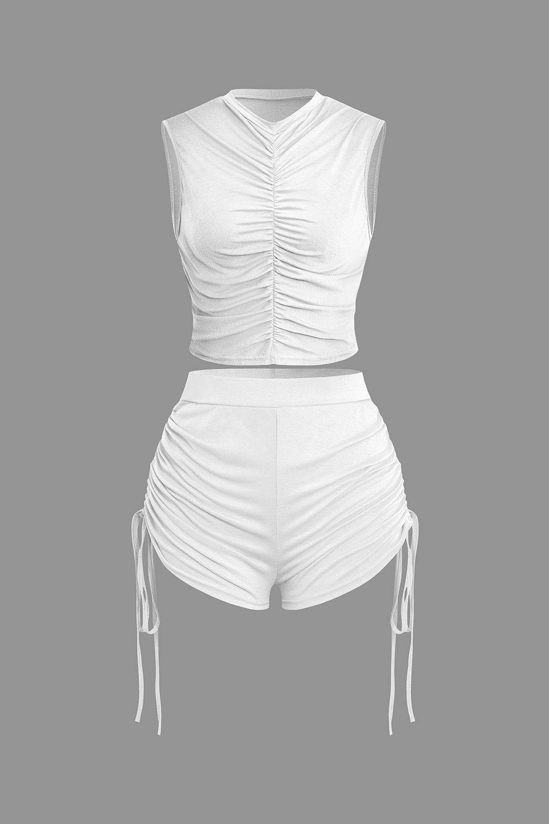 Ruched Sleeveless Top and Drawstring Shorts Set