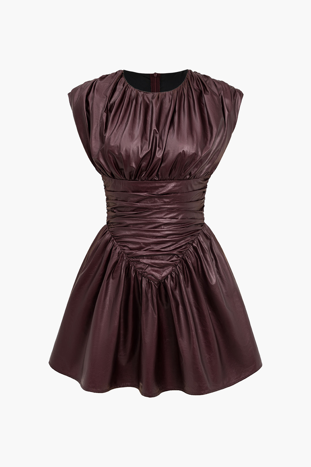 Solid Faux Leather Ruched Mini Dress