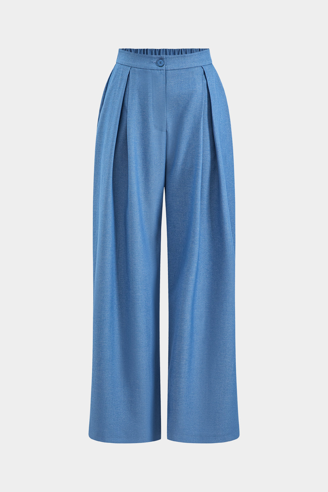 Denim Asymmetrical Button V-Neck Sleeveless Tank Top And Pleated Trousers