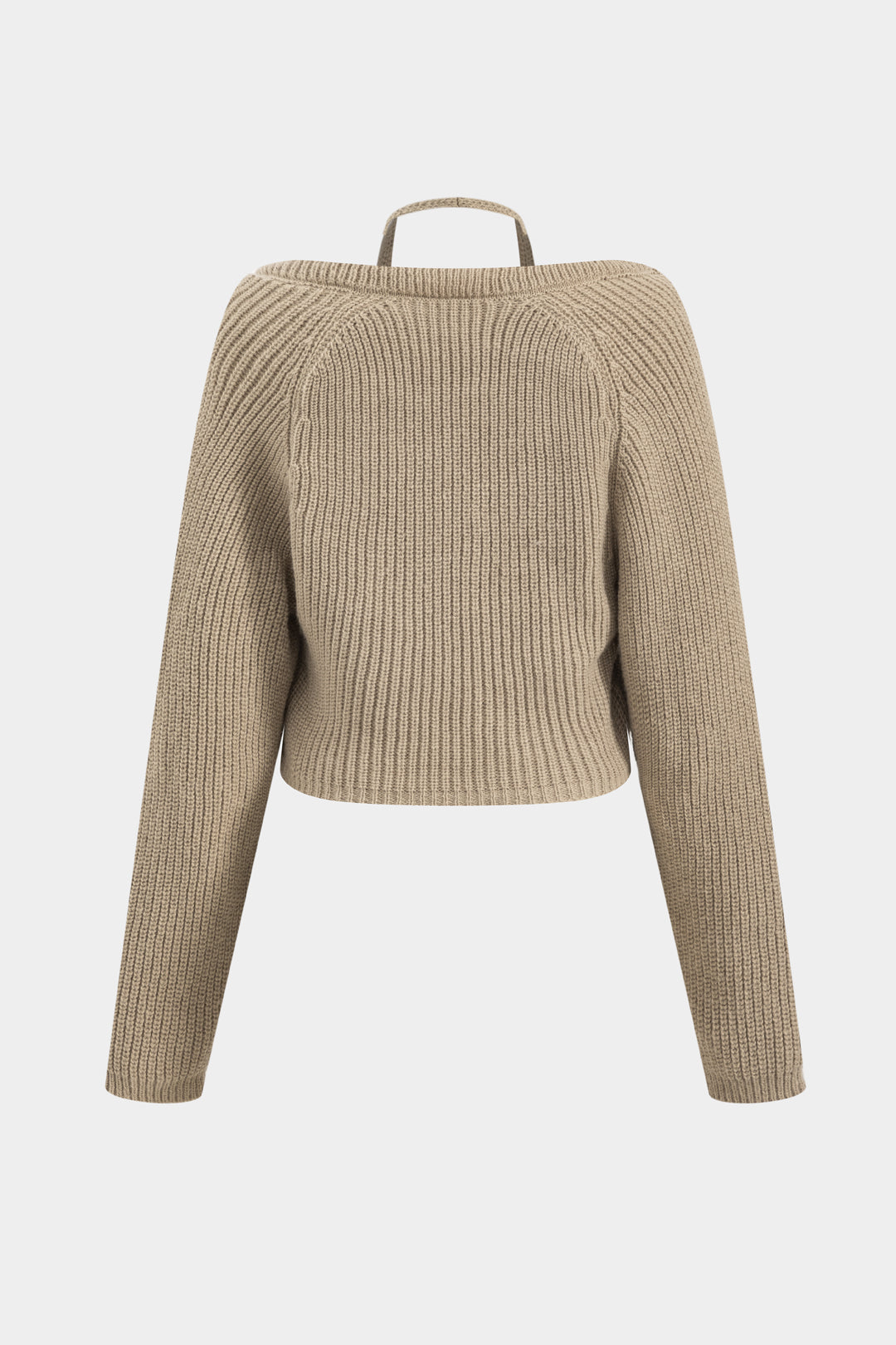 Knitted Crossed Halter Neck Long-Sleeve Top