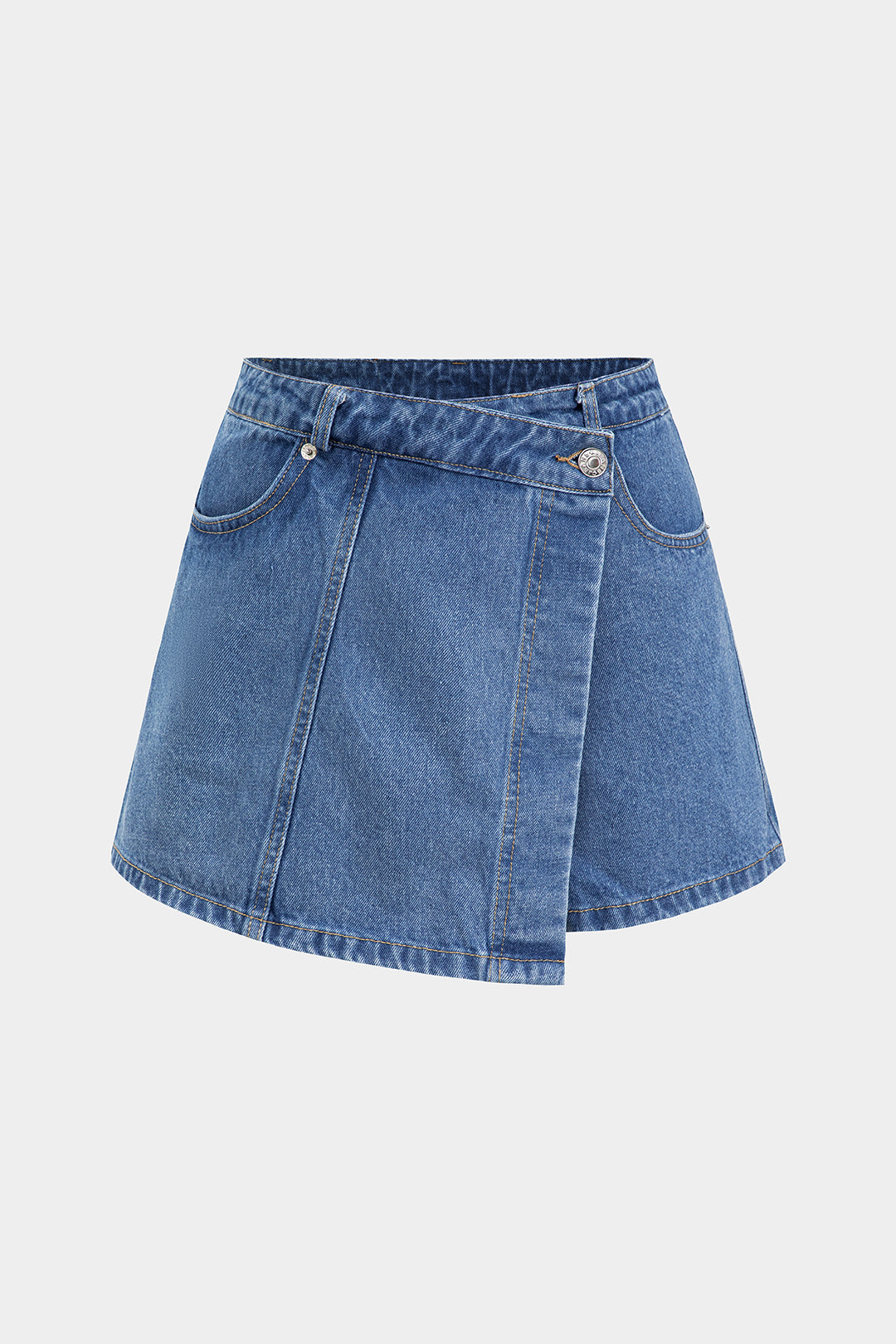 Denim Asymmetrical Button Pocket Shorts