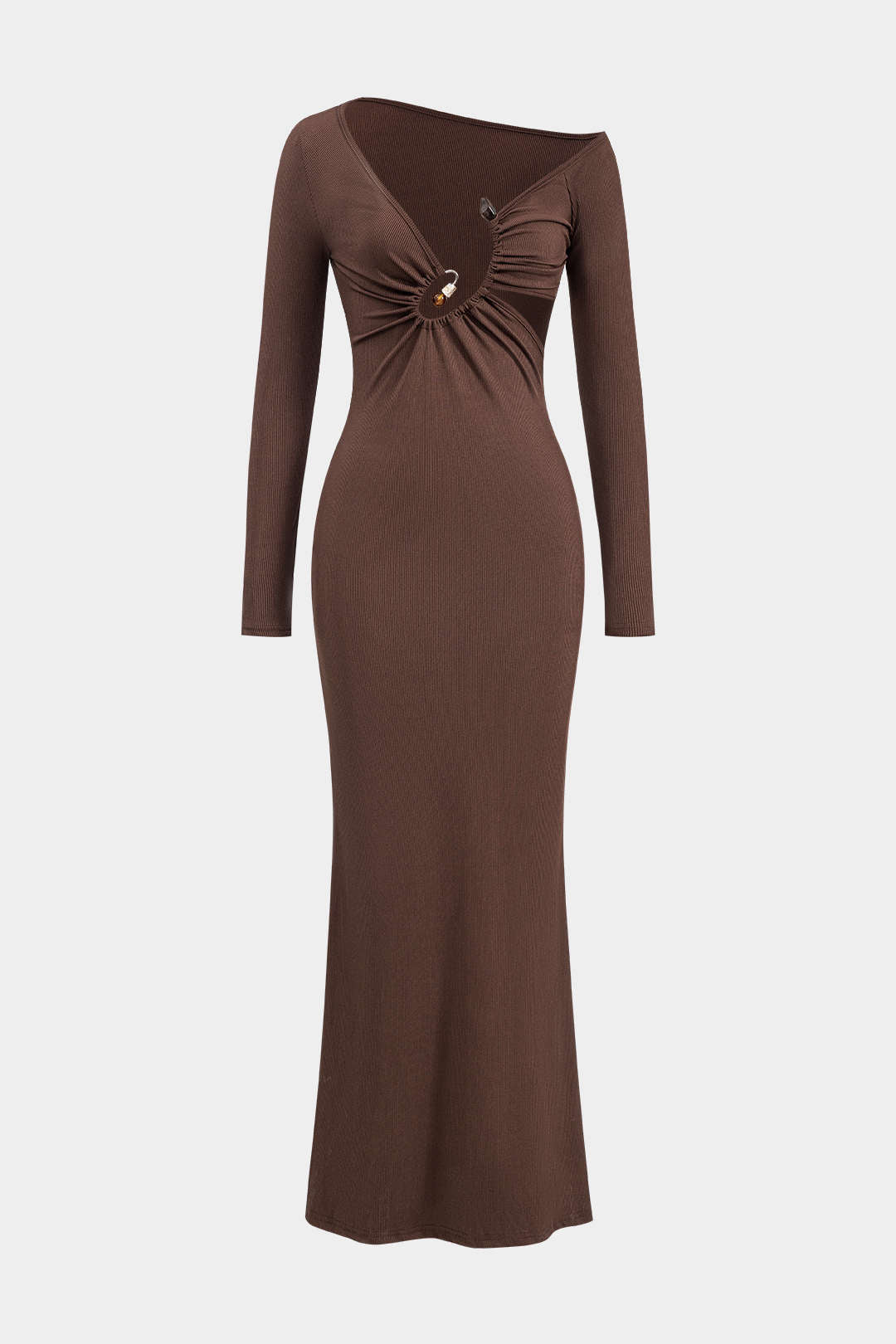 Metallic Beaded Cut Out Asymmetry Neck Long Sleeve Maxi Dress