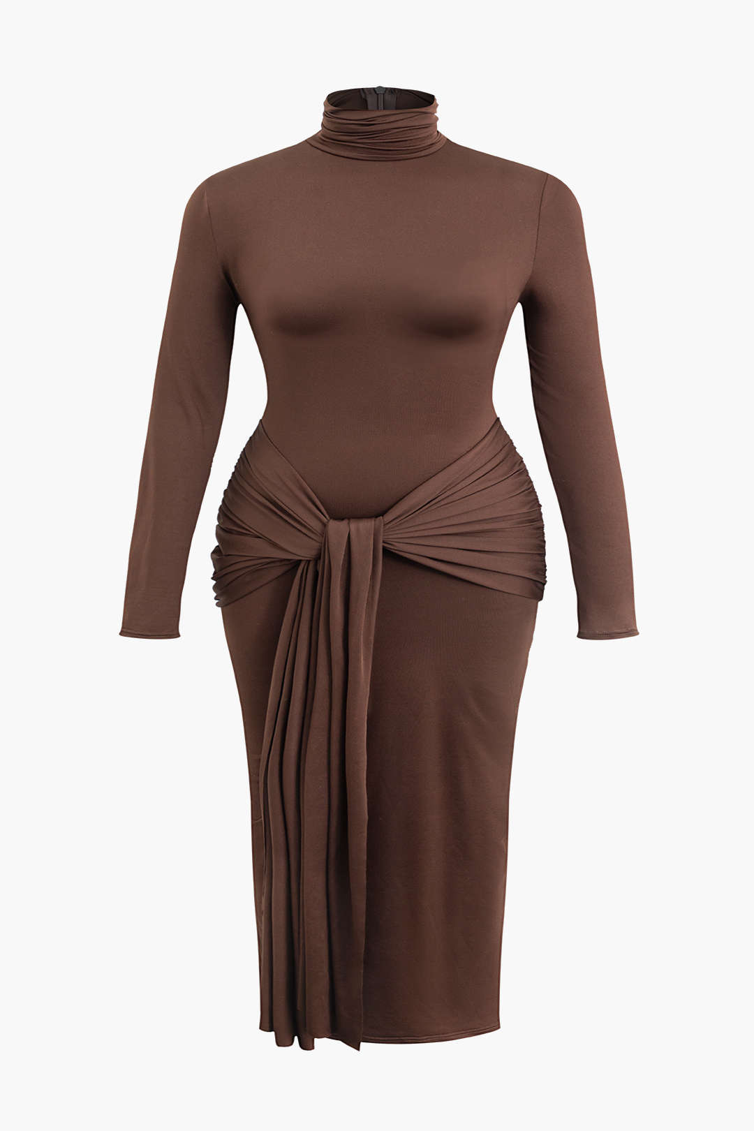 Plus Size Long Sleeve Tie Front Ruched Maxi Dress