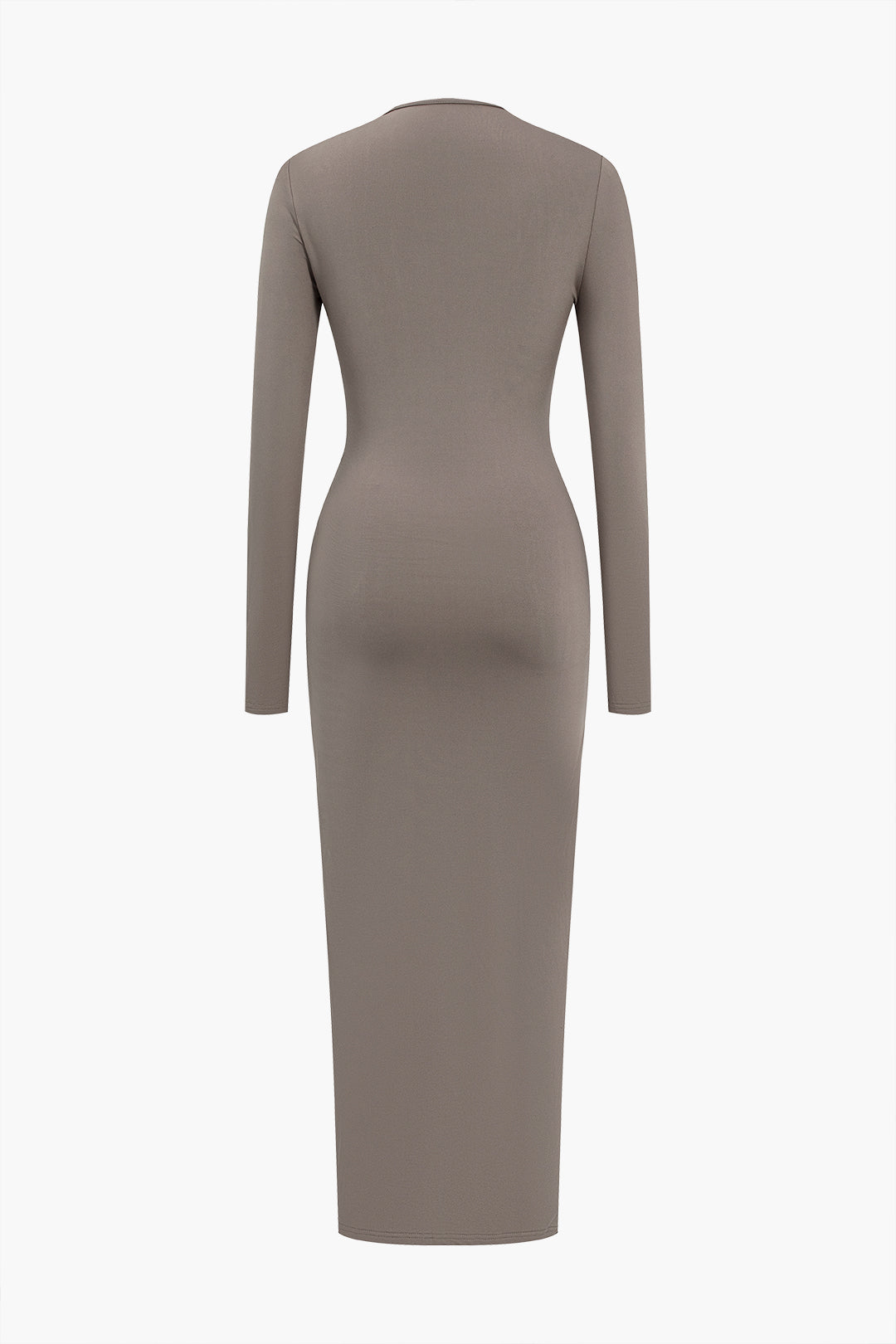 Solid Heart-Shaped Irregular Slit Long Sleeve Midi Dress