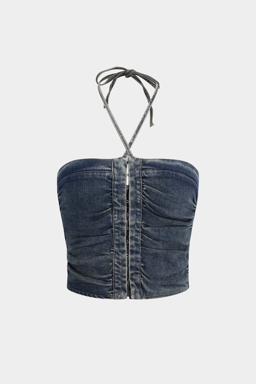 Denim Ruched Tie-Up Tube Top