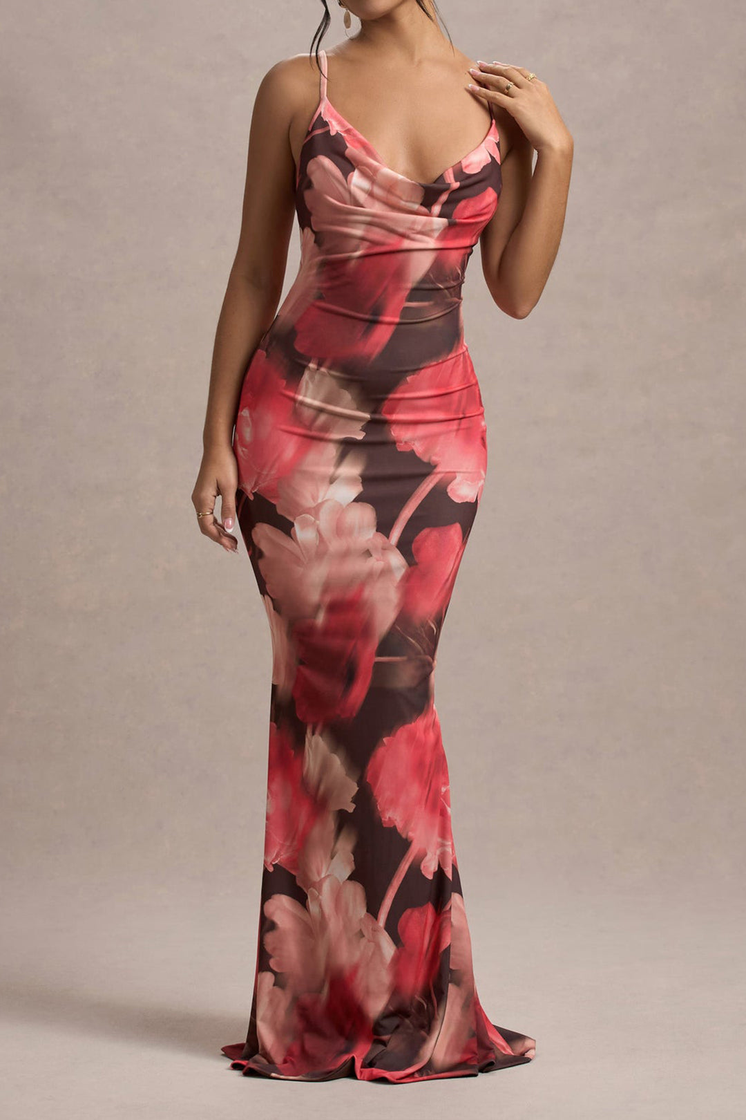 Floral Print Backless Tie Back Slip Maxi Dress