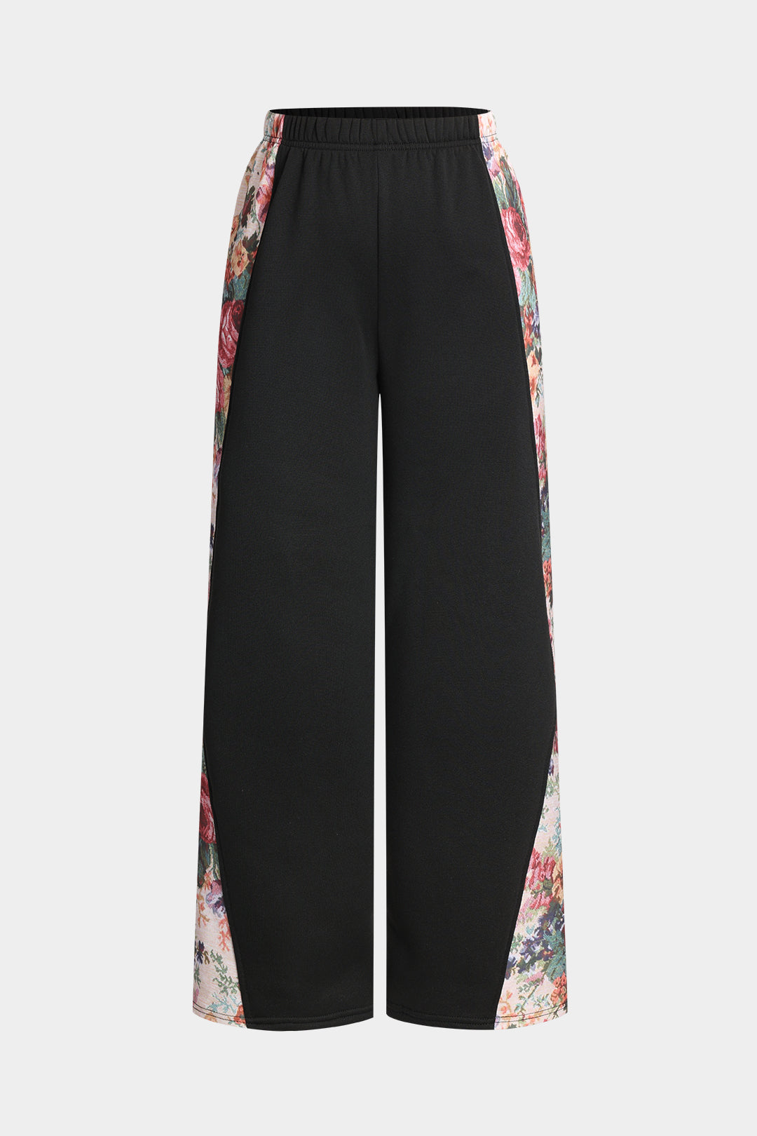 Floral Leaves Pattern Patchwork Wide Leg Trousers