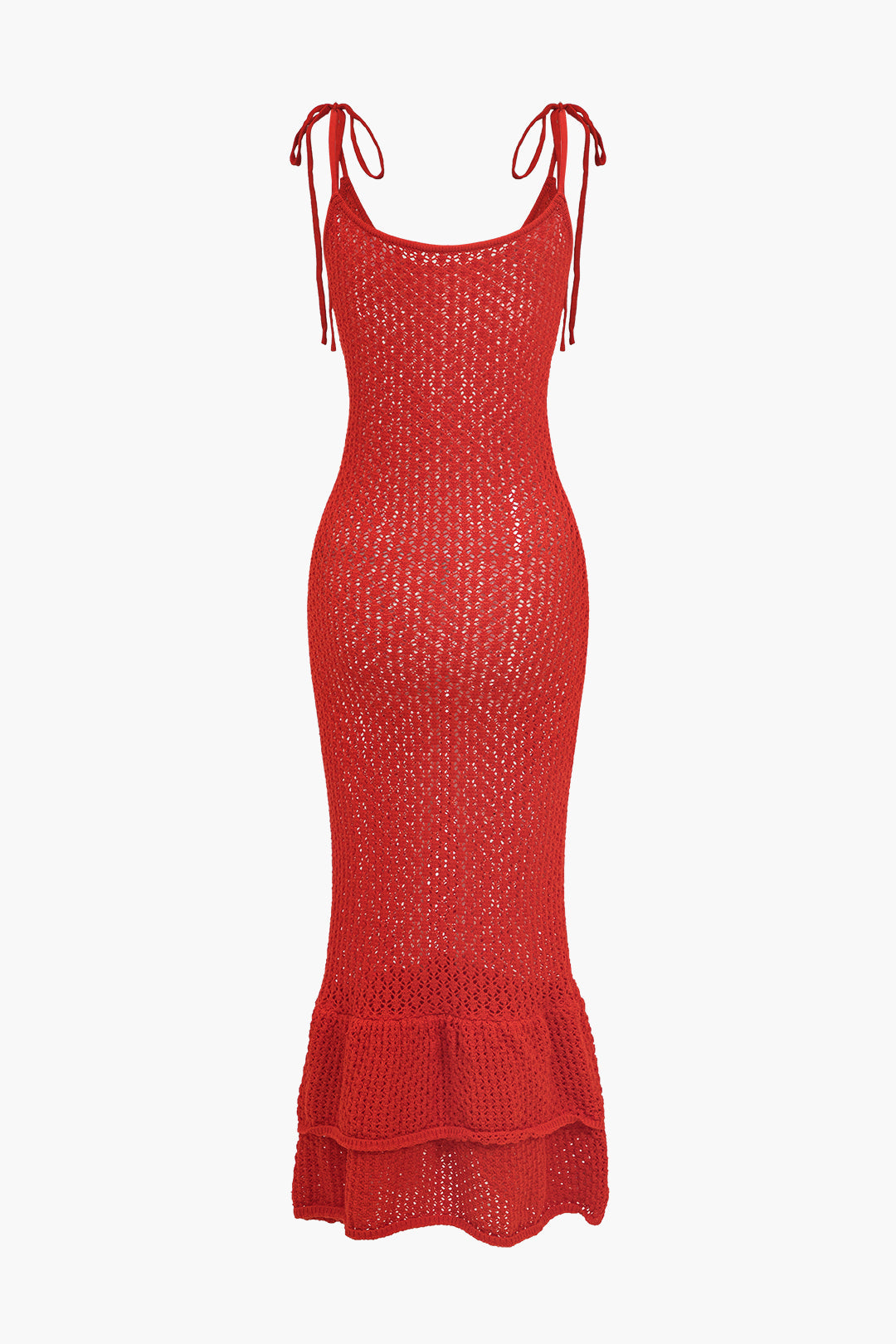 Knit Cut Out Scallop Edge Tie-Up Slip Dress