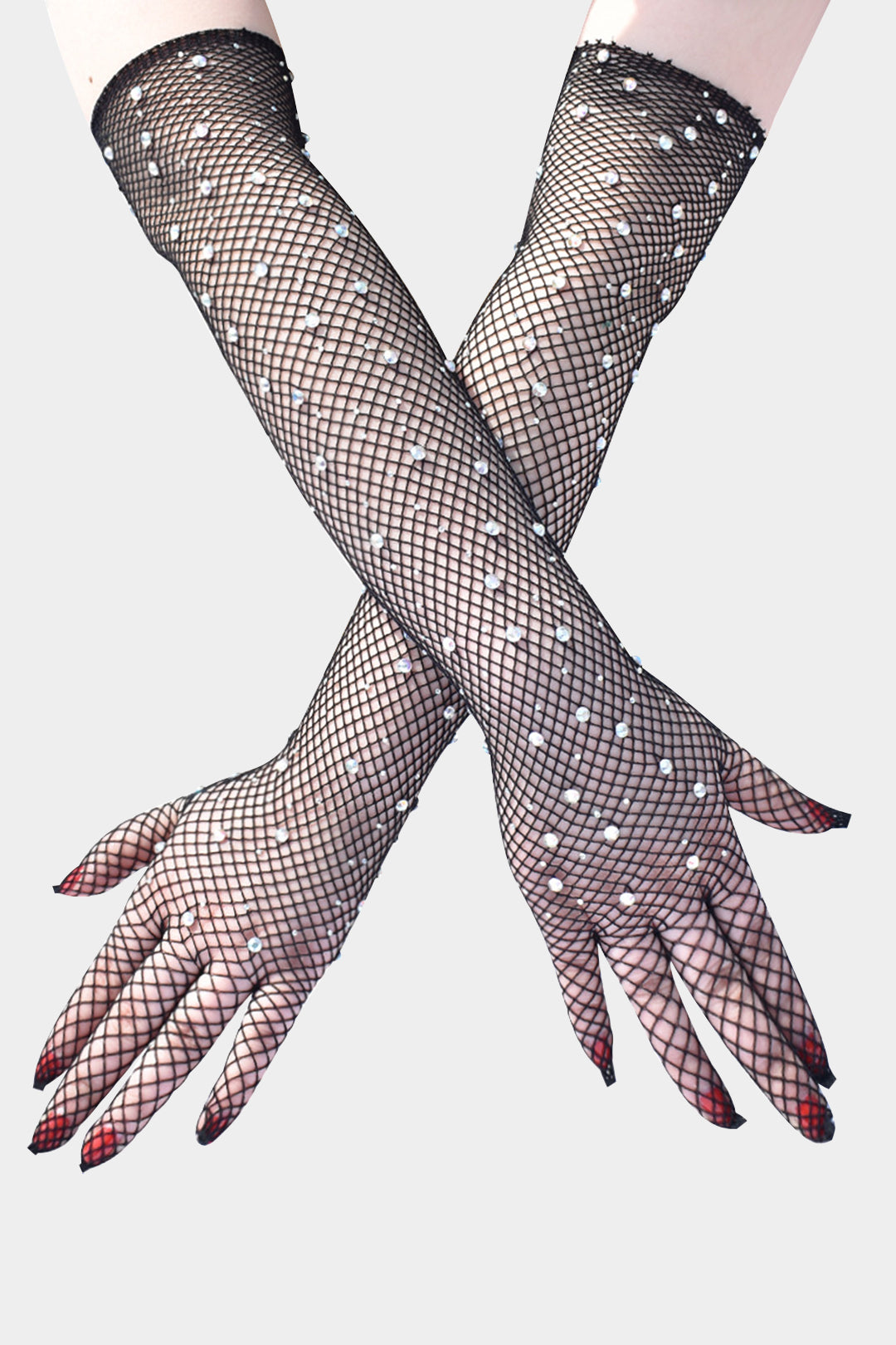 Fishnet Rhinestones Gloves